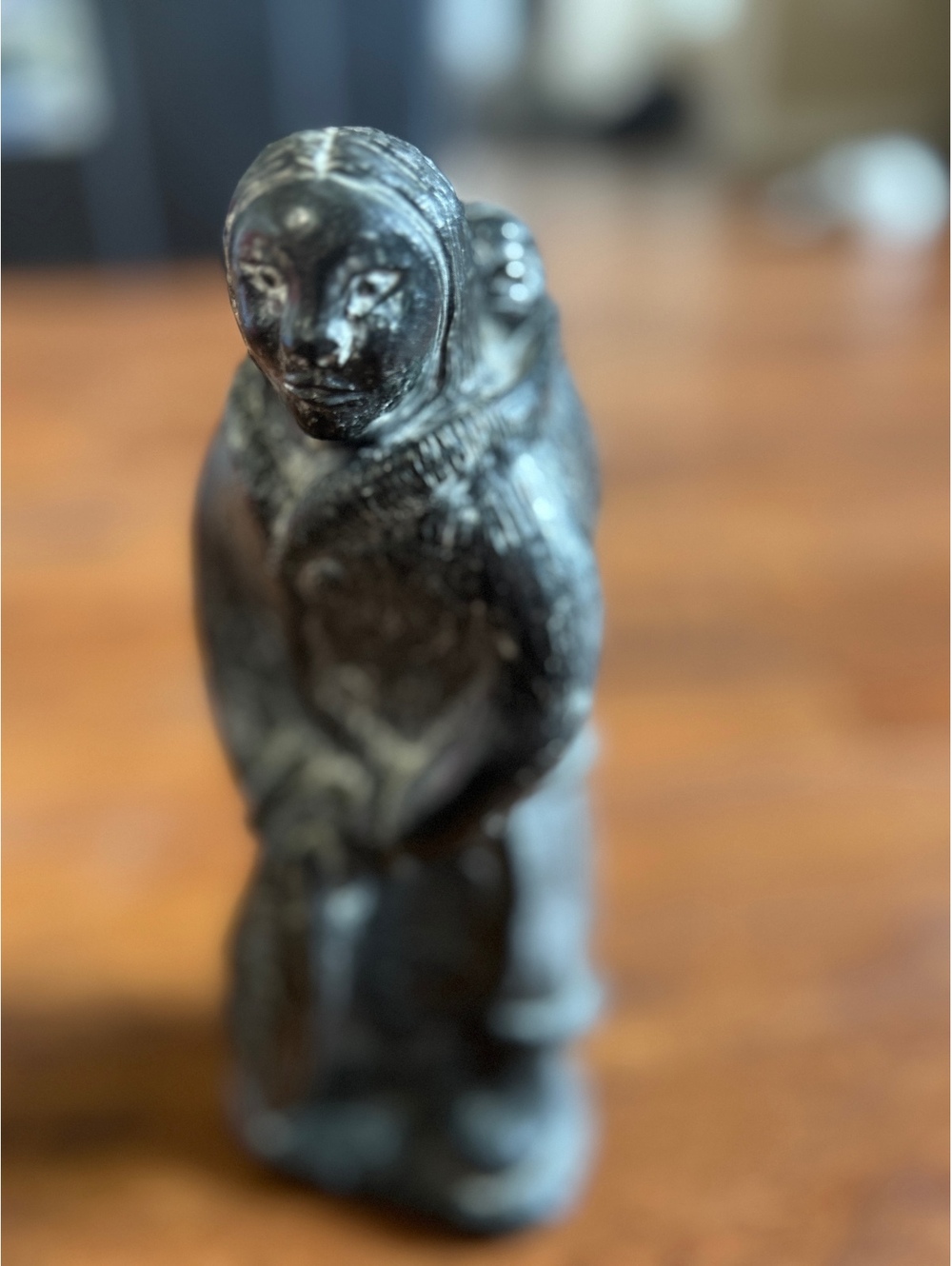 Hand-Carved Inuit Soapstone Sculpture of Mother and Child